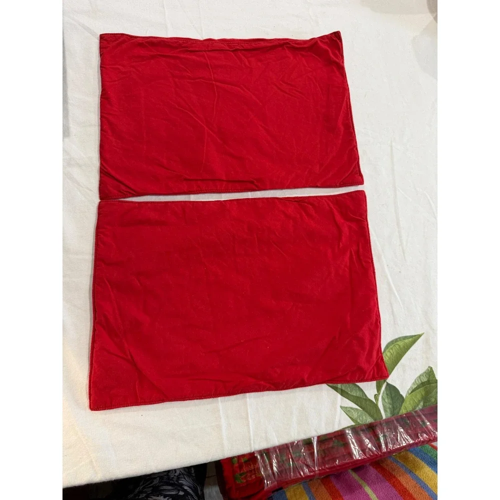 Red Corduroy Snowflake Christmas Placemats Set of 2 Embroidered Holiday‎ Decor